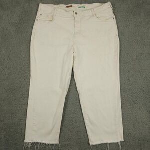 Pilcro Jeans Womens 18W Plus Cream Straight Leg Raw Hem High Rise Stretch Denim